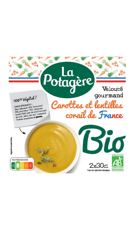 Velouté gourmand Carottes et lentilles corail de France 2x30cl