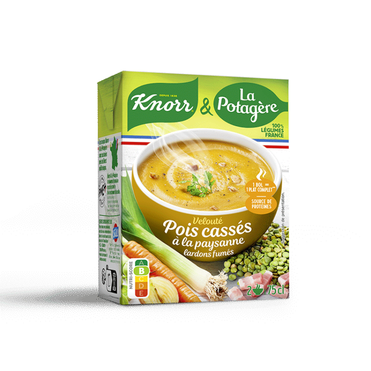 Velouté pois cassés à la paysanne & lardons fumés La Potagère & Knorr